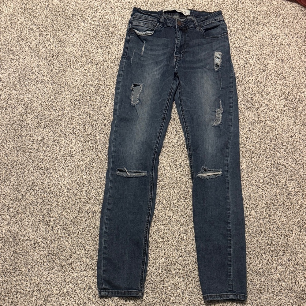 Barbell Apparel Stylish Distressed Jeans in Dark Blue